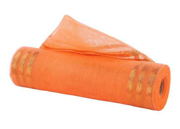 10.25"X10YD FINE WEAVE BORDER STRP MESH ORANGE W/ORANGE FOIL - Burlap and Bling Decor