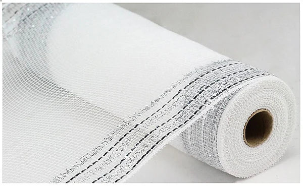 10.25"X10YD TINSEL/FOIL WIDE BORDER MESH WHITE/SILVER