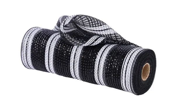 10.25"X10YD WIDE FOIL THICK STRIPE MESH BLACK,WHITE