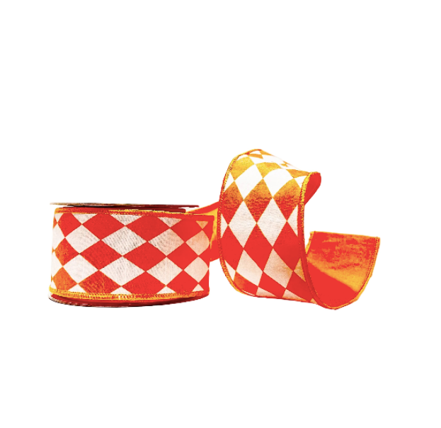 Orange Diamond 2.5"x 10Y Double Sided Wired Ribbon - Burlap and Bling Decor