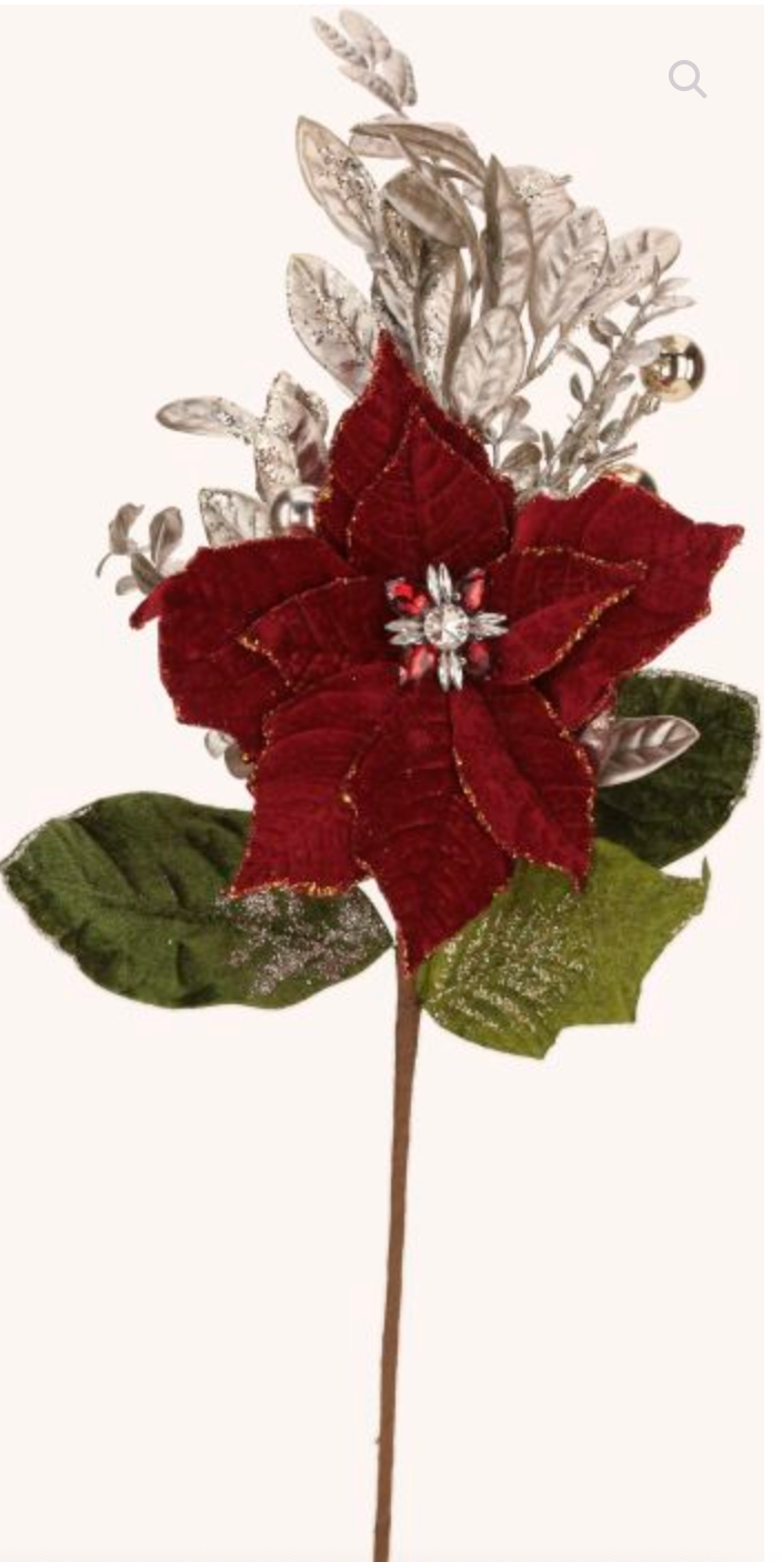 MULTI JEWELED POINSETTA SPRAY 21'' - Burlap and Bling Decor