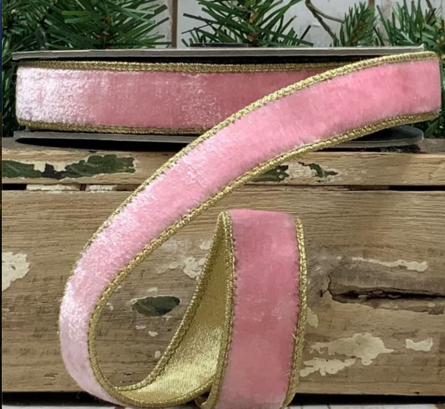 1" x 10yds VP lush velvet gold back, strawberry - Burlap and Bling Decor