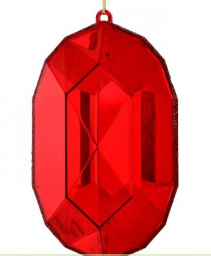 6.5" ACRYLIC OVAL PRECIOUS GEM ORNAMENT RED
