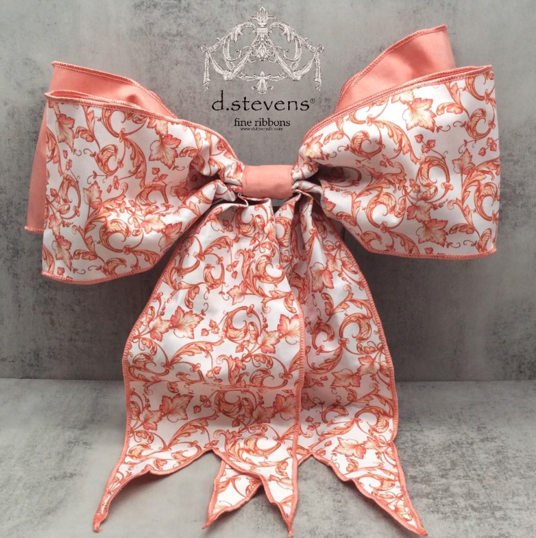 6" x 18" taffeta acanthus scroll chinoiserie, coral white - Burlap and Bling Decor