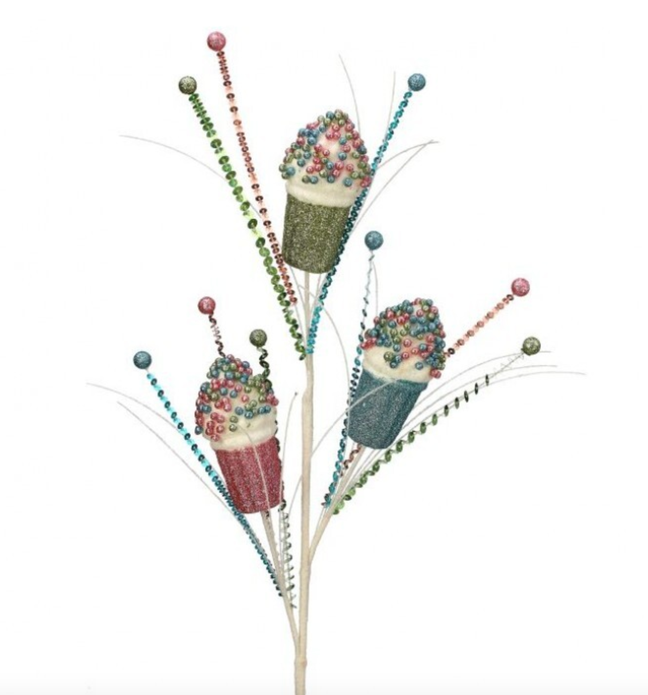 30"GLITTER ICE CREAM/SEQUINS STEM SPRAY - Burlap and Bling Decor