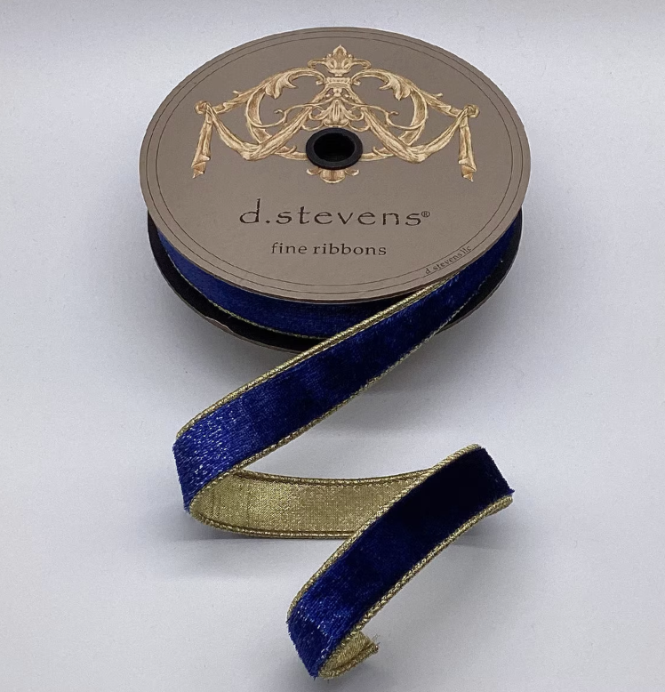 1“ x 10yds ice velvet metallic gold back, navy blue - Burlap and Bling Decor