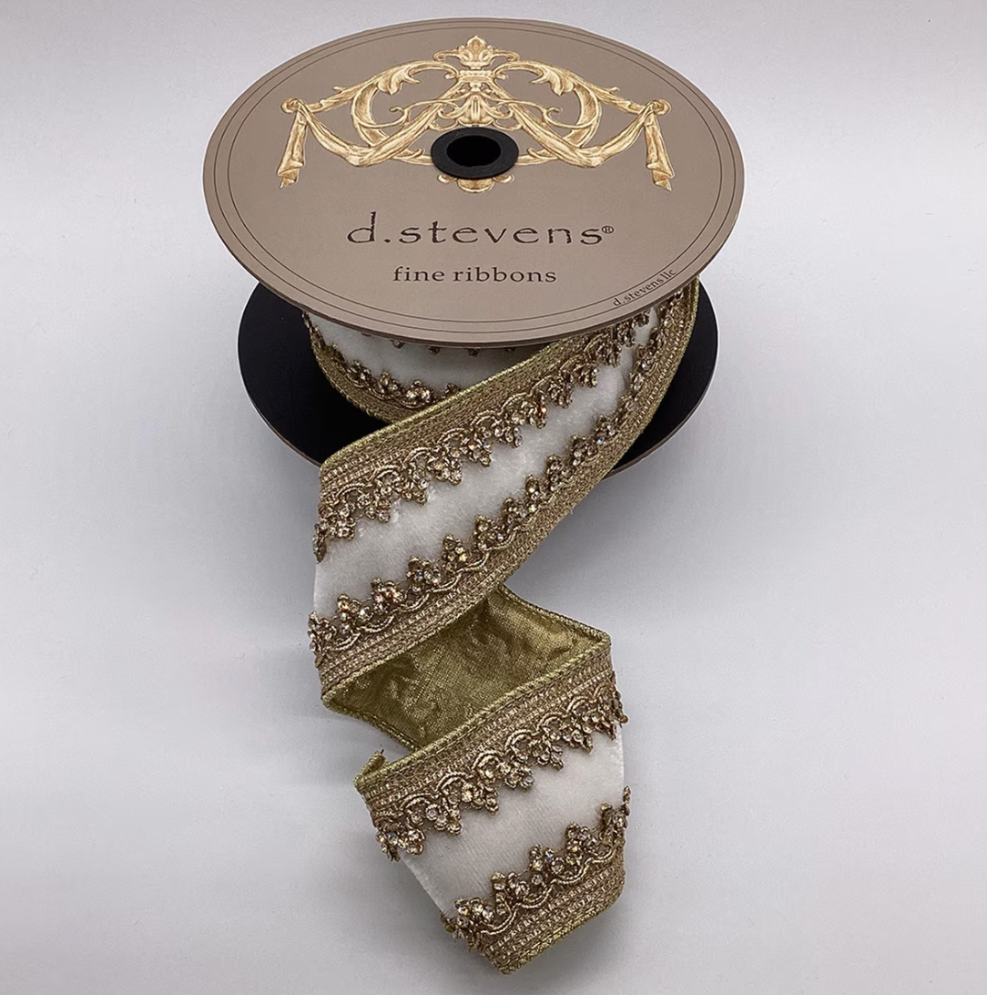 2.5“ x 5yds velvet light gold jewel countess trim, winter white - Burlap and Bling Decor