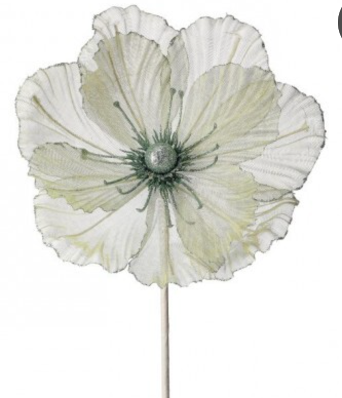 22" SHEER W/GLITTER EDGE MAGNOLIA STEM MINT GREEN - Burlap and Bling Decor