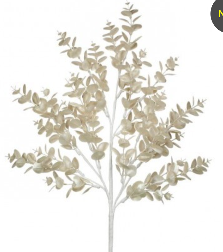27" PEARLIZED EUCALYPTUS SPRAY WHITE IRIDESCENT - Burlap and Bling Decor