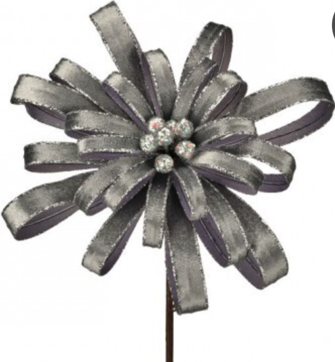 19" GLITTER EDGE PETAL BLOSSOM STEM SILVER - Burlap and Bling Decor