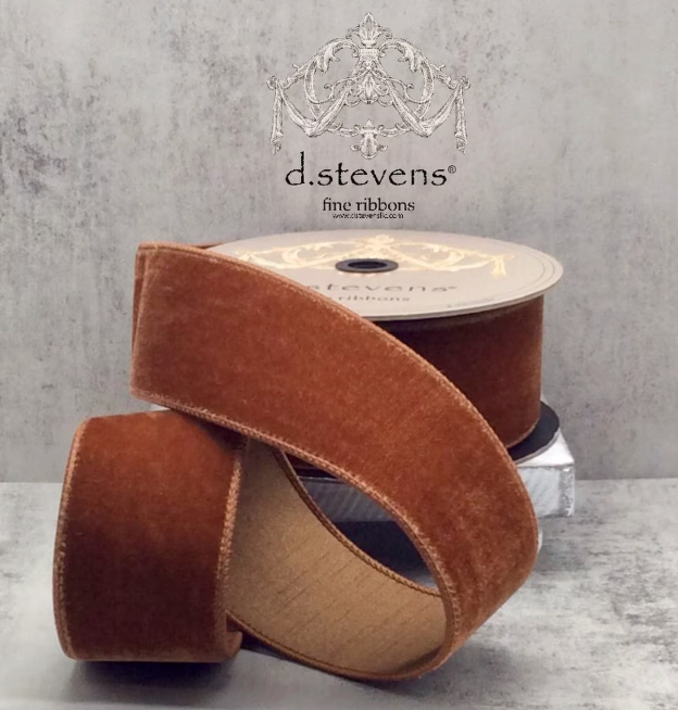 2.5” x 10yds velvet faux dupion back, just brown - Burlap and Bling Decor