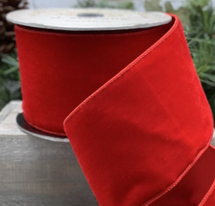 2.5” x 10yds lush velvet hot red dupion back,
hot red - Burlap and Bling Decor