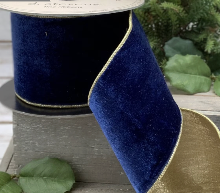 4“ x 10yds lush velvet light gold back, cobalt - Burlap and Bling Decor