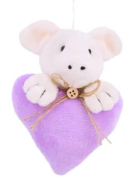 5"H FABRIC PIG ON HEART W/HANGER 3 ASST:PINK, BLUE, LVNDER - Burlap and Bling Decor