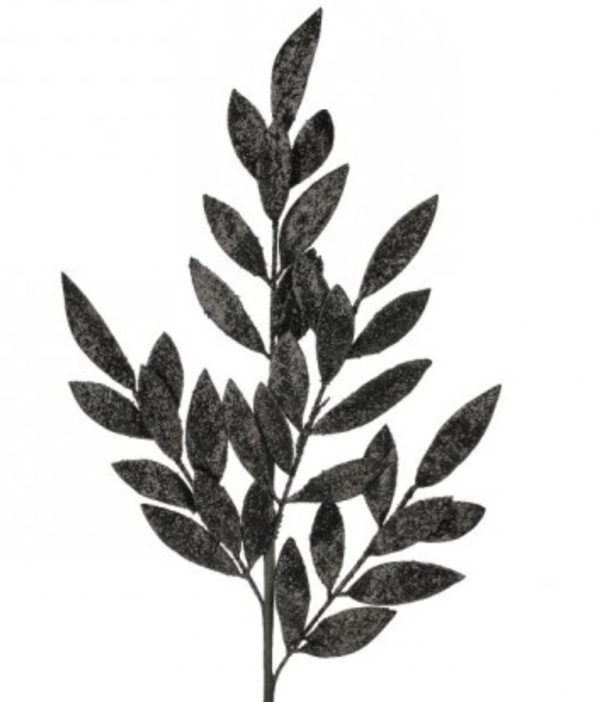 30" GLITTER LAUREL LEAF SPRAY Black - Burlap and Bling Decor