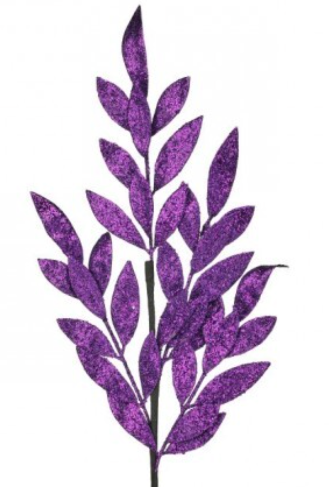 30" GLITTER LAUREL LEAF SPRAY Purple - Burlap and Bling Decor