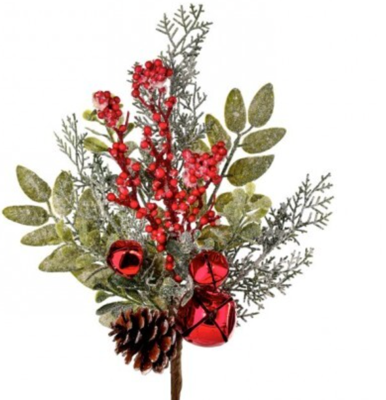 15" FROSTED JINGLE BELL BERRY PINE CONE SPRAY FRRG