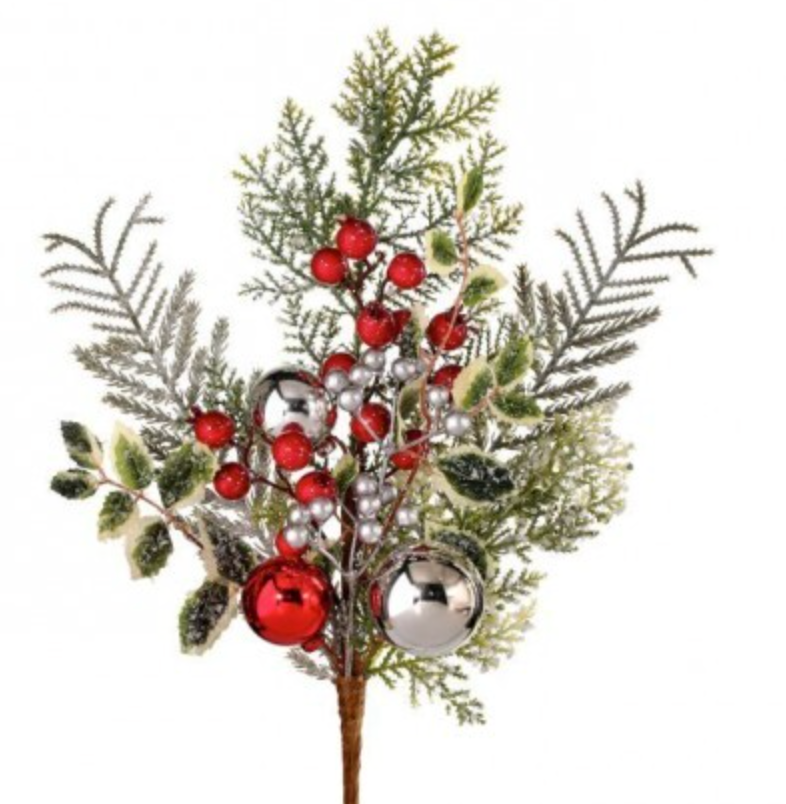 16" FROSTED MIXED BALL BERRY PINE PICK RDGS