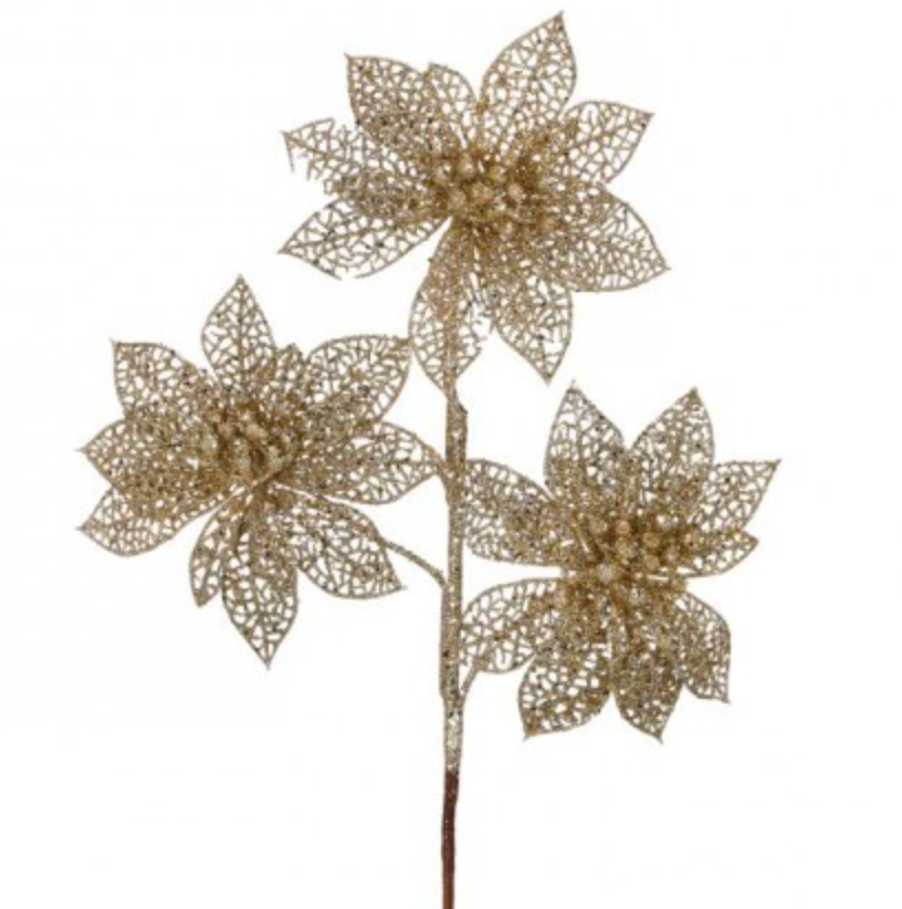 19" TRIPLE GLITTER POINSETTIA SPRAY CHAG