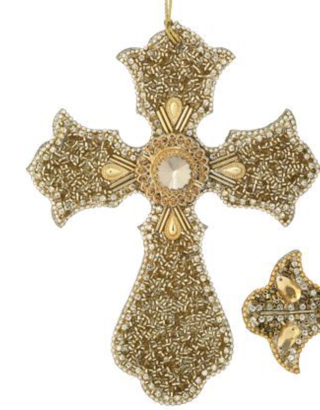 7.5" JEWELED W/BEAD CROSS ORNAMENT 2/AST BZGD