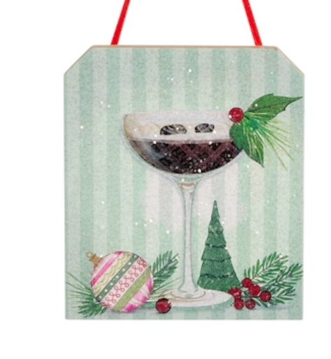5" HOLIDAY HAPPY HOUR TAG ORNAMENT Choose one Pink, Green, Pink Stripe or Green Stripe