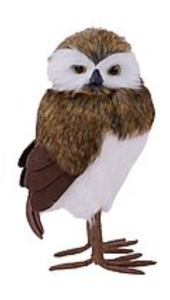 2 ASST 11.75-13.25"H FAUX FUR OWL BROWN/CREAM Choose one Right or Left Facing