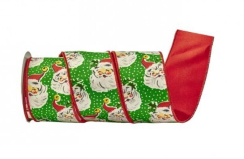 4"X10Y SANTA FACE/POLKA DOT RIBBON RED