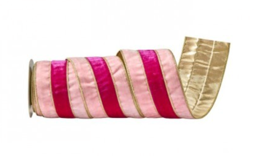 4"X5Y VELVET OVERLAY STRIPE RIBBON LTPK