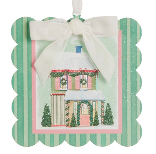 5.75" Snowflake Lane Scalloped Edge Ornament Choose one Pink, Green Dot or Teal Stripe