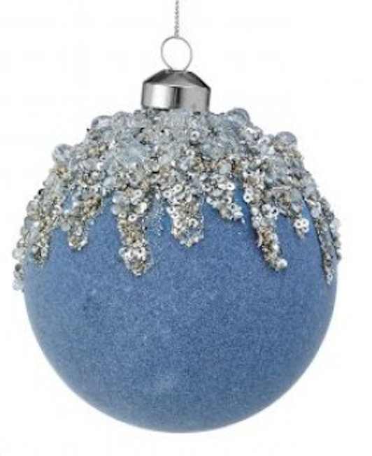 4" VELVET W/ICE SEQUIN BALL ORNAMENT CHOOSE ONE LIGHT BLUE OR NAVY