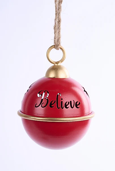 4"DIA BELIEVE CUTOUT BELL RED/GOLD
