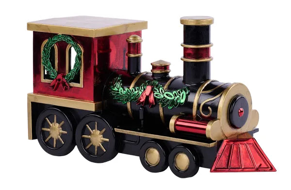 14"L X 7.5"H TRAIN ENGINE BLACK,RED,GOLD,GREEN