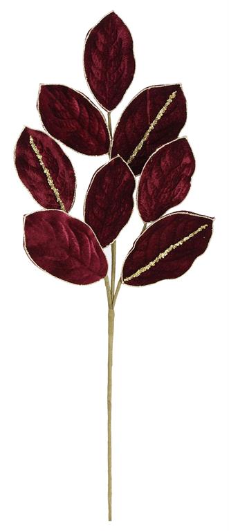 VELVET MAGNOLIA LEAF SPRAY, BURGUNDY