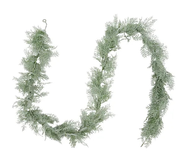 6'L GLITTER SNOW ARBORVITAE GARLAND SAGE GREEN - Burlap and Bling Decor