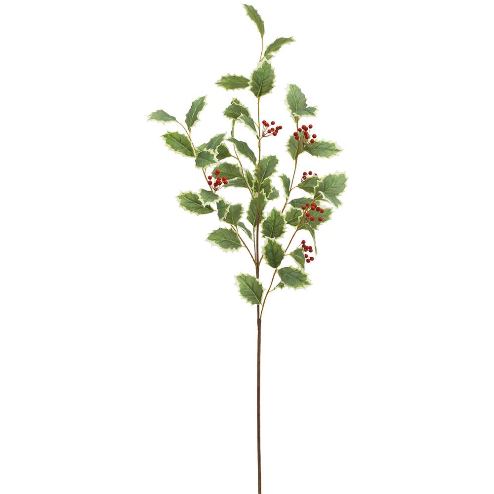 40" Holly Spray With Berry Variegated Red
