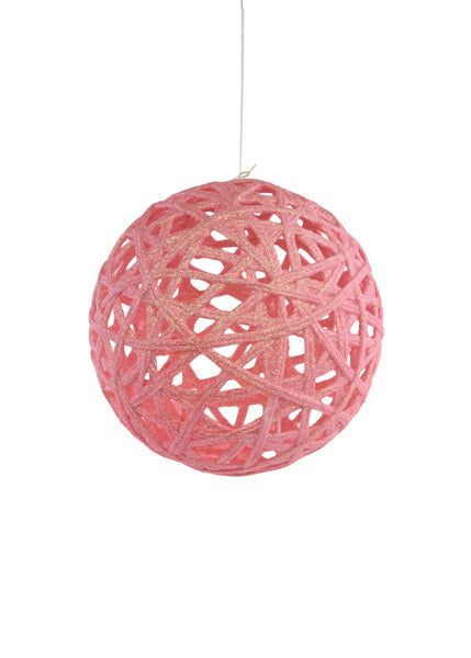 6" IRID GLITTER LATTICE BALL W/HANGER LIGHT PINK