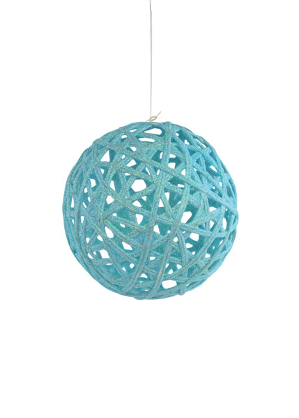 6" IRID GLITTER LATTICE BALL W/HANGER ICE BLUE