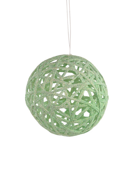 6" IRID GLITTER LATTICE BALL W/HANGER MINT GREEN