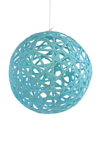 8" IRID GLITTER LATTICE BALL W/HANGER ICE BLUE - Burlap and Bling Decor