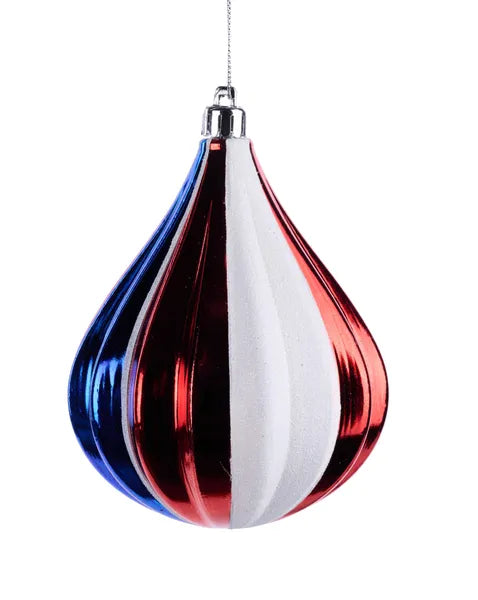 130MM TEARDROP STRIPE ORNAMENT RED/WHITE/BLUE