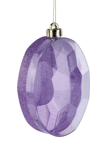 6.5"L X 4.25"W GLITTER OVAL GEM ORN LAVENDER