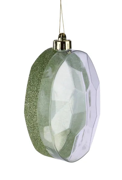 6.5"L X 4.25"W GLITTER OVAL GEM ORN SAGE GREEN - Burlap and Bling Decor