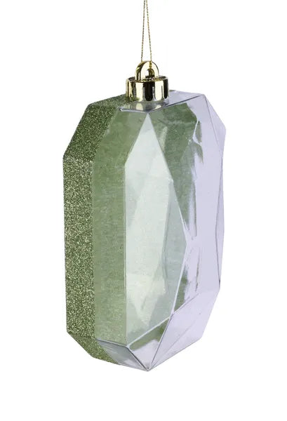 6.25"L X 4.25"W GLITTER RECT GEM ORN SAGE GREEN