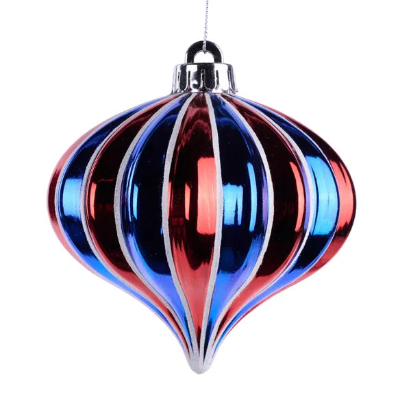 120MM DIA VERTICAL STRIPE ONION ORNAMENT RED/WHITE/BLUE