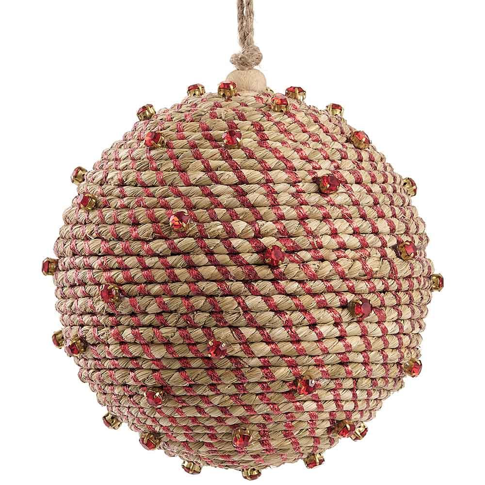 5" Metallic Jute Ball Ornament Beige Red