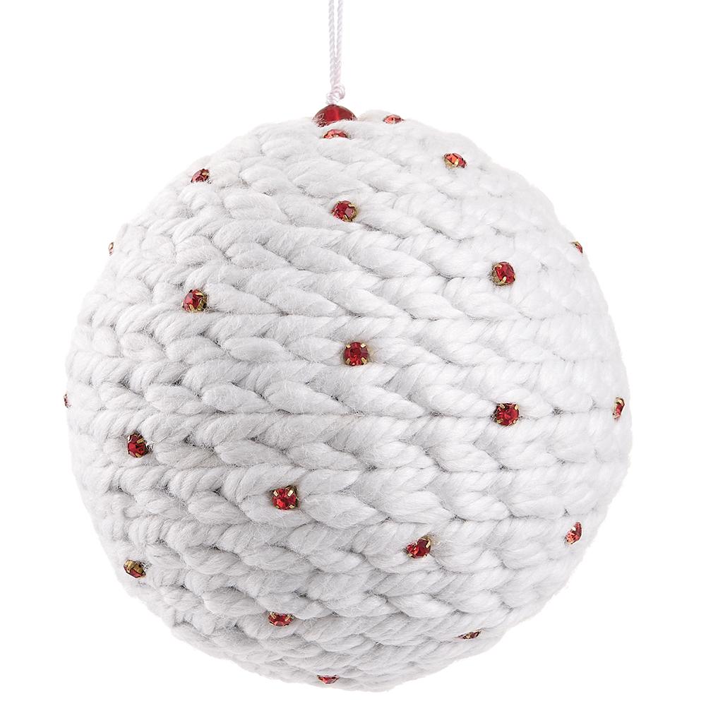 6" Jeweled Braid Yarn Ball Ornament White