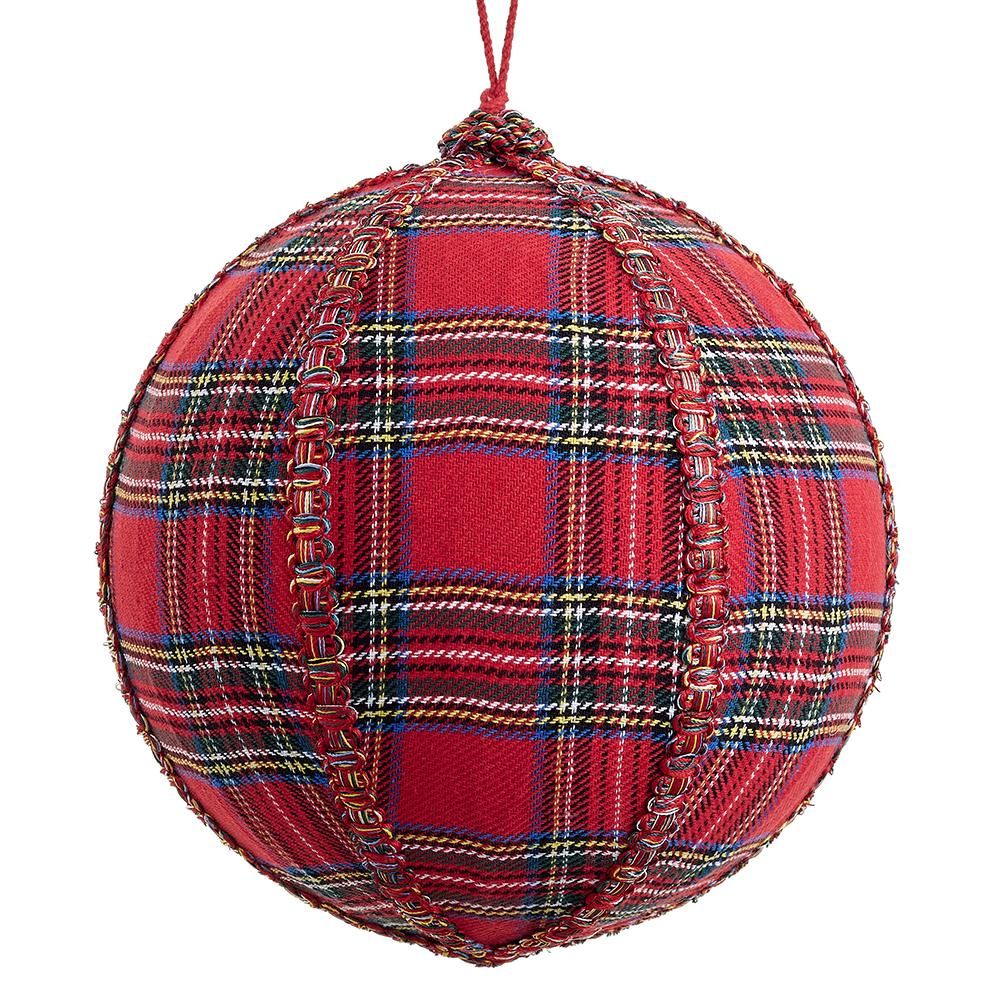 8" Plaid Ball Ornament Red Mixed - Burlap and Bling Decor