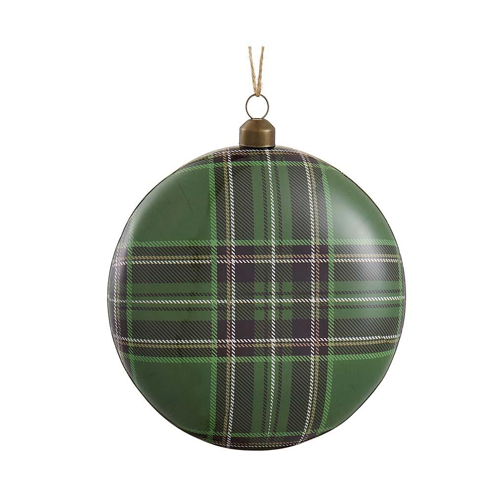 4.5" Plaid Disc Ornament Two Tone Green
