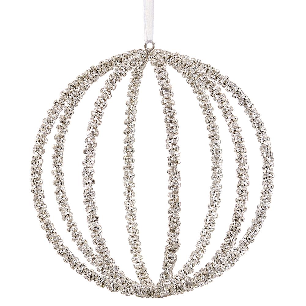 6" Silver DIAMOND BALL ORNAMENT