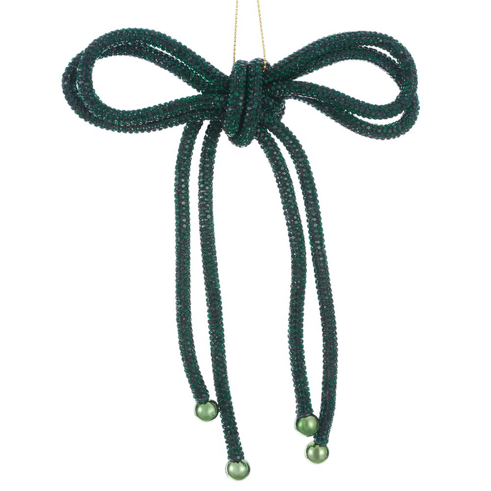 7" Diamond Bow Ornament Green